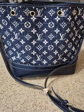 LV Soft Navy/White Monogram Denim Bucket Bag.